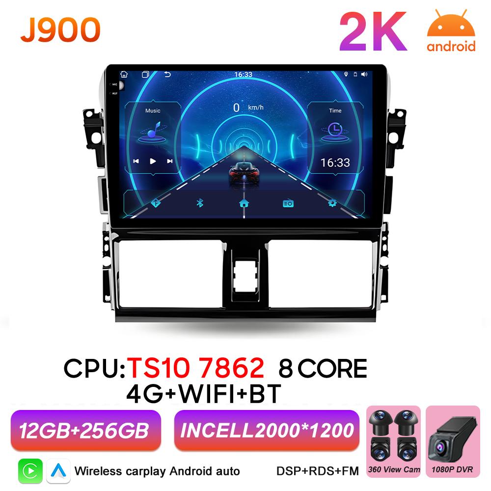 Android 16 Car Radio Carplay For Toyota Yaris Vios 2014 2015 2016 Multimedia Player 2k Touch Screen Bluetooth GPS Navigation DVD