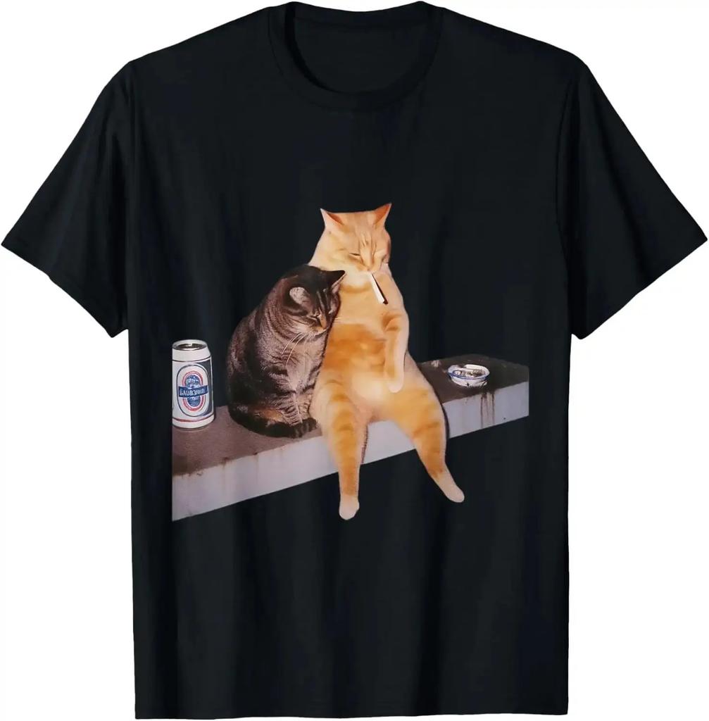 Graphic Cat Meme Cat Top, Relaxed Fit Short-Sleeve Cotton Tshirt