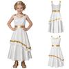 Kids Girls Ancient Greek Costume Color Blocked Layered Robe Sleeveless Side Invisible Zipper Metallic Trim Dress for Halloween Role Play Party