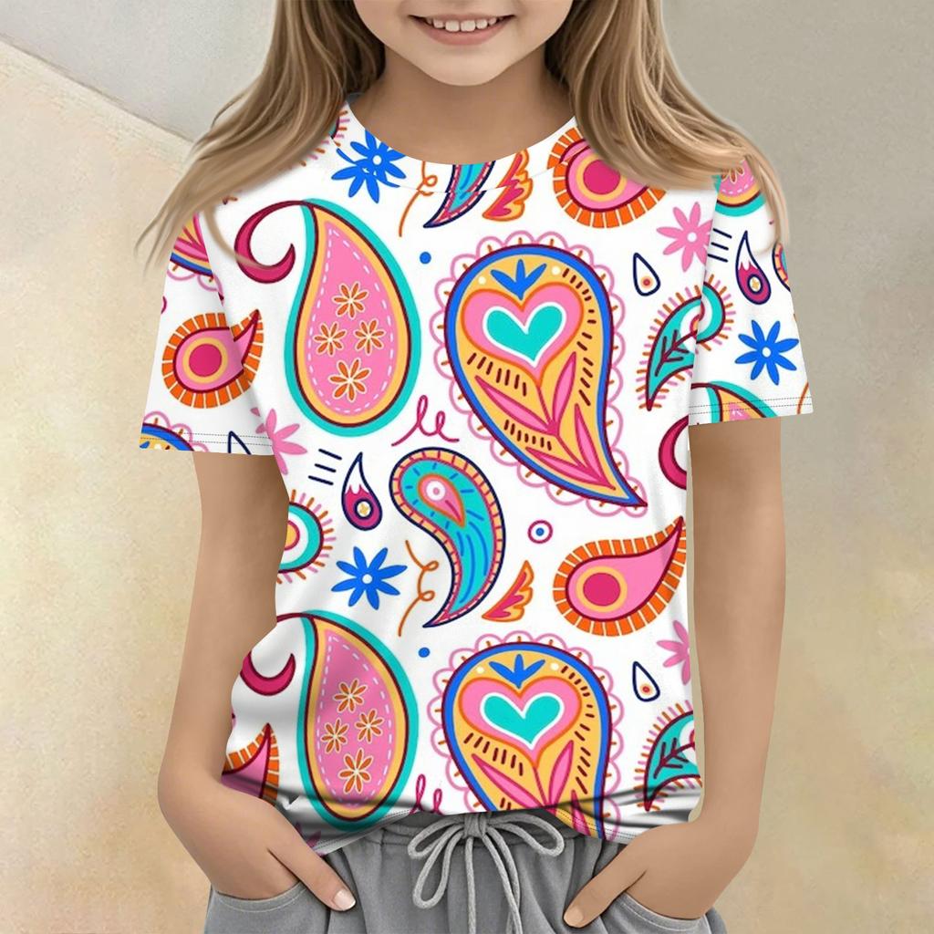Children's Printed Round Neck Short Sleeved Casual T-shirt