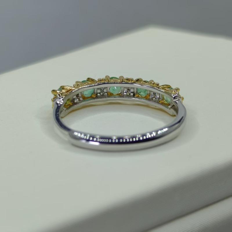 SACE GEMS 925 Sterling Silver 3MM Natual Emerald Rings for Women Engagement Cocktail Party  Jewelry