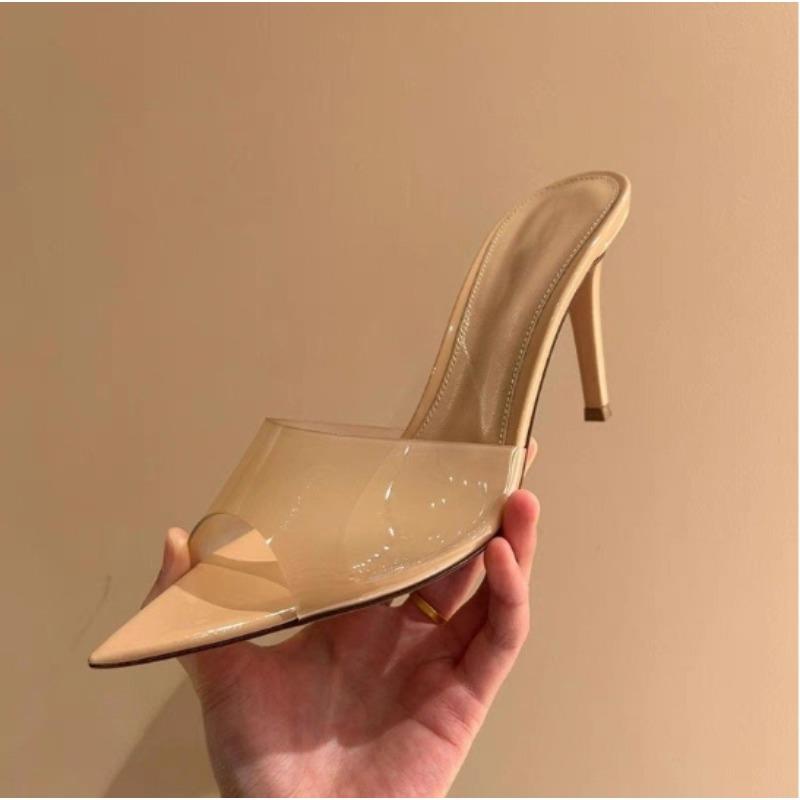 Fashion New Style Summer Women's High-heeled Sandals Transparent High-heeled Slippers Stiletto Pointed Toe Slip-on High-heeled Sandals