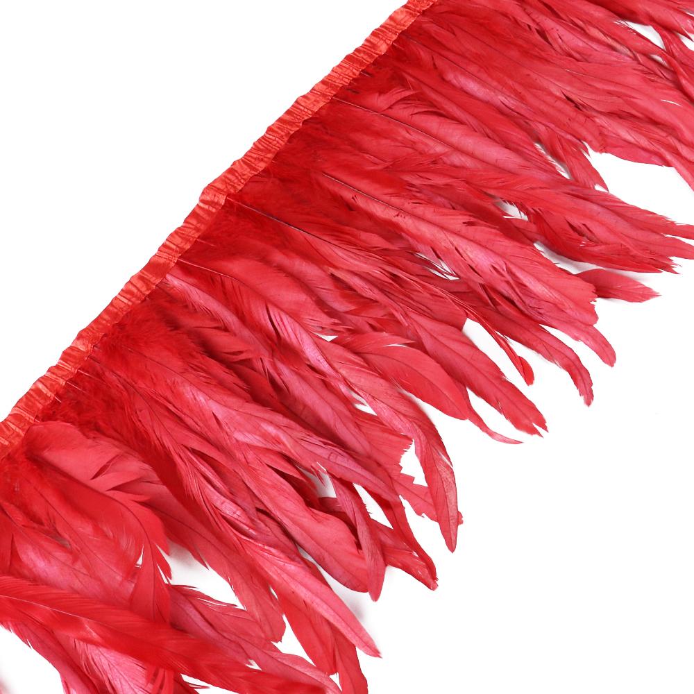 Red Rooster Tail Trims Natural Coque Feather Trimming Ribbon For Crafts Dress Skirt Carnival Costumes Plumes 10-12 Inch