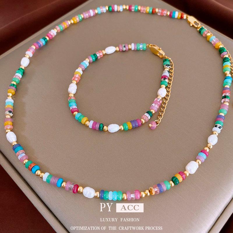 Armband im chinesischen Stil, vergoldet, mit Naturstein und Perlen, Vintage, mit Perlen