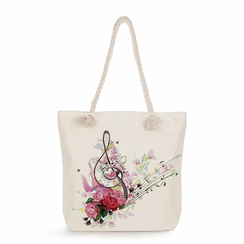 Multifunctional note Printed Thick Rope Shoulder Beach Bag Casual large capacity handbag 7611