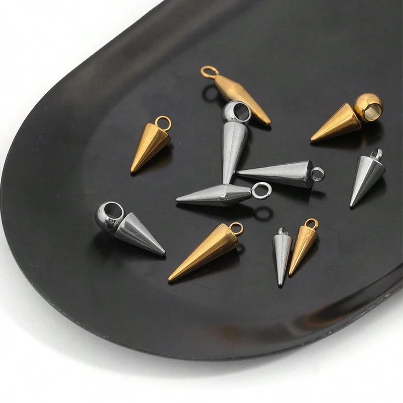 10PCS Stainless Steel Cone Charms Pendants Retro Spike Beads Charms Pendants for Women Man Hoop Earring Jewelry Making Supplies