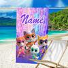 1pc Super Kitties Adventures1 Beach Towel with Custom Name, Beach/Swimming/Bath/Picnic/Camping Towel, Suitable for Seaside Beaches