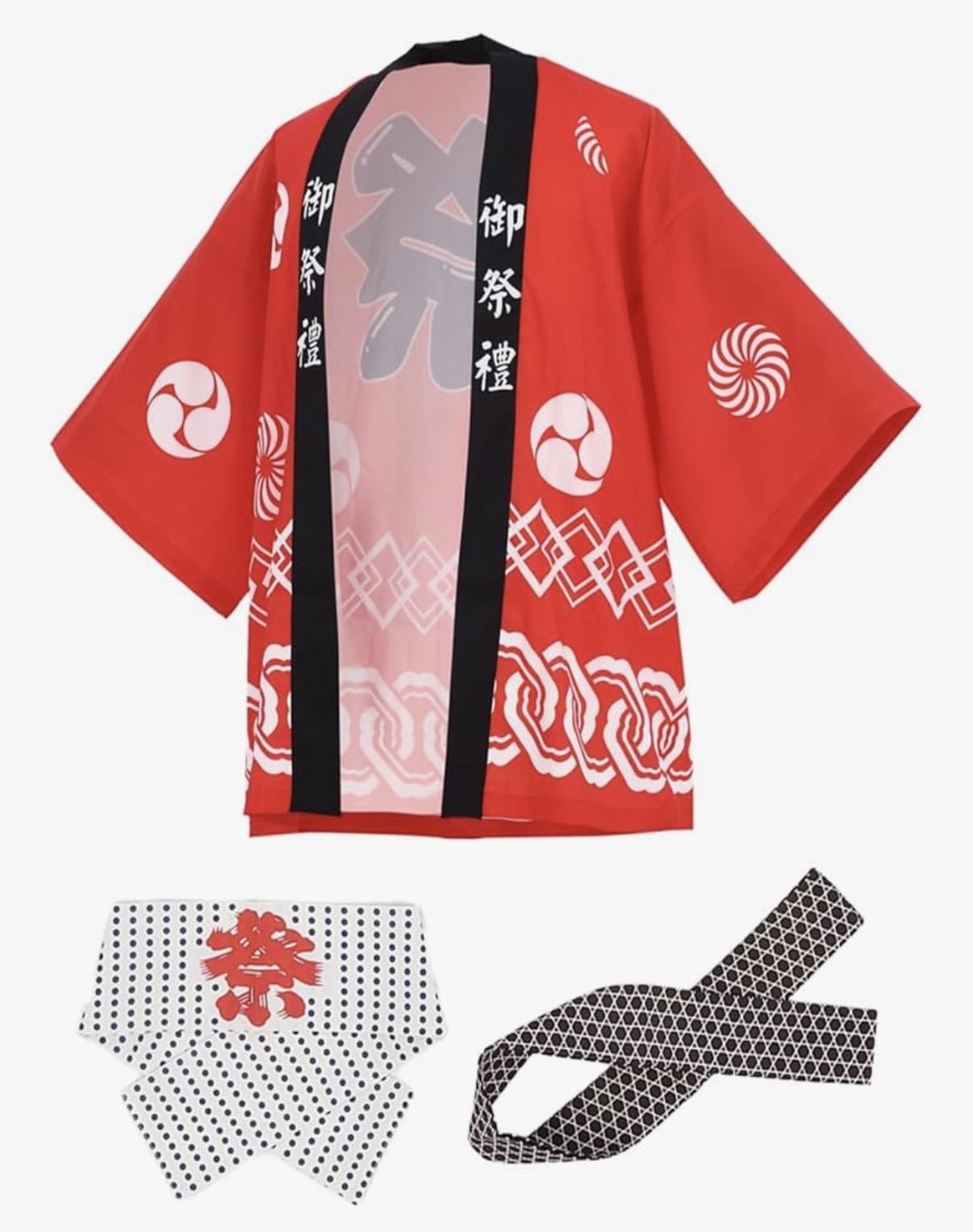 Japanese Traditional Happi Coat/for Matsuri Festival/happi/tenugui/waist cord/3-piece set/3color Free size красный