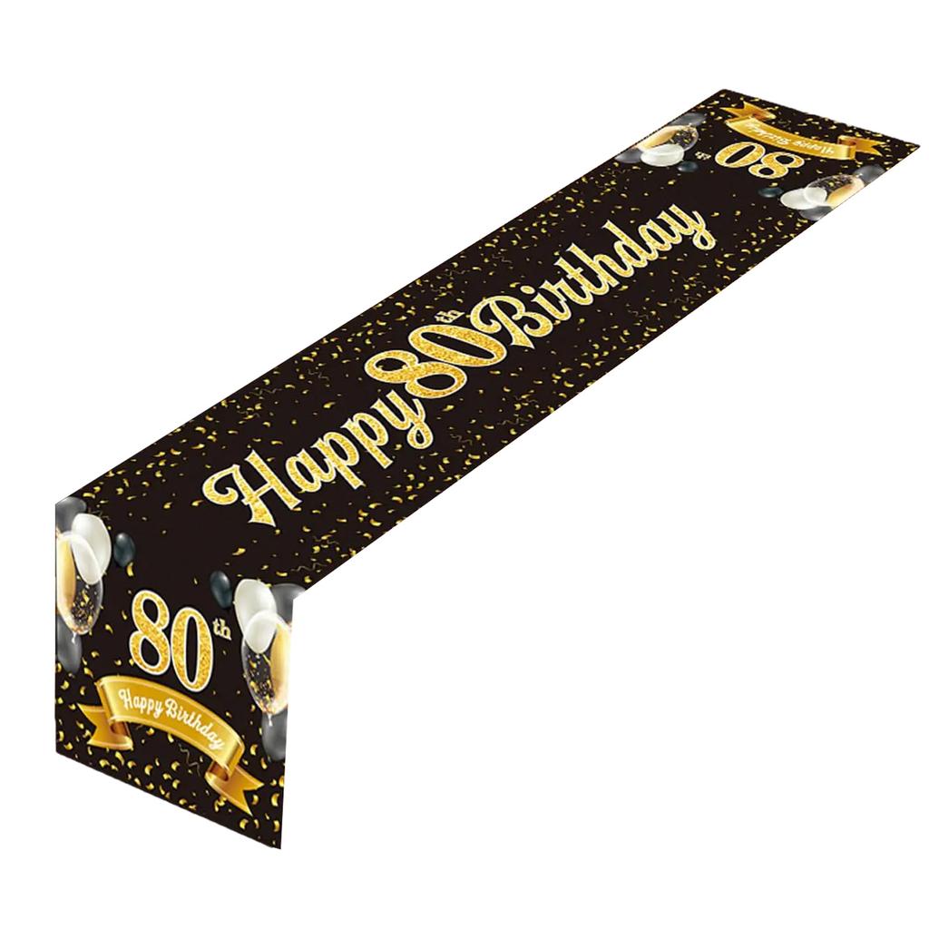 Premium Birthday Table Runner In Black Gold Enhances Party Decors 180x35cm Table Cover Decoration Easy To Clean