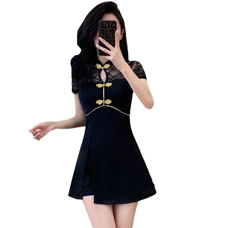 2024 Summer National Style Cheongsam-Style Splicing Two-Piece Suit: Skirt and Shorts Set