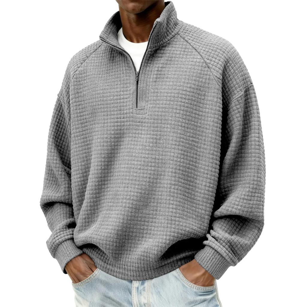 Men's Retro Plaid Zip-Up Sweatshirt Long Sleeve Stand Collar Casual for Fall Winter