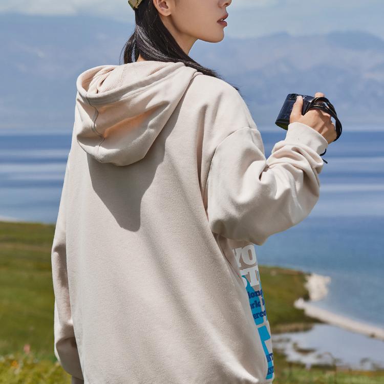 Anta Life Series Ss22 Solid Color Letter Print Hooded Sweatshirt Unisex Sweatshirt Beige 952238703-2