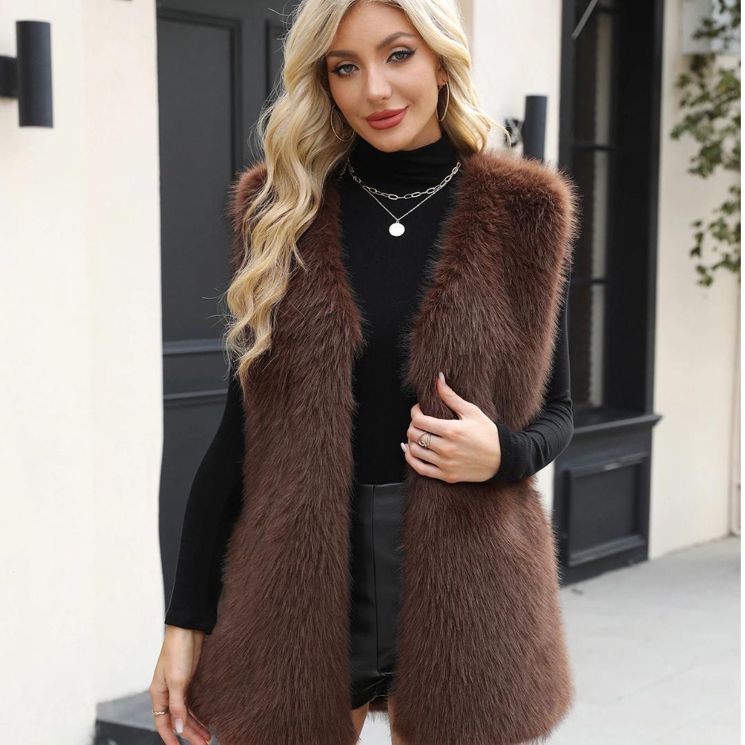 Жилет из имитации лисьего меха и плюша 2XL