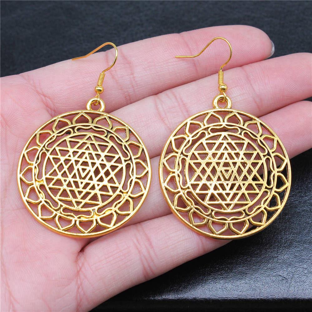 Hängeohrring Pflanze Blume des Lebens Minimalistischer Schmuck Komponenten Ohrringgröße 18x19mm QE020