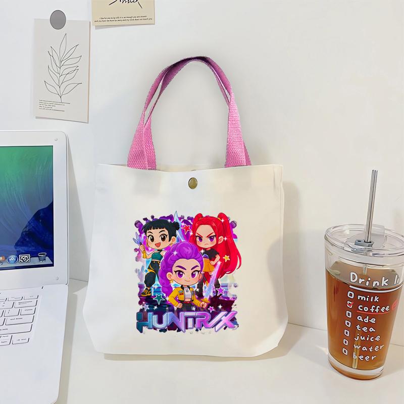 Perfect KPop Demon Hunters Women Canvas Handbag Rumi Mira Zoey Girl Tote Bags Portable Female Phone Pouch Cute Cartoon Shopping Bag