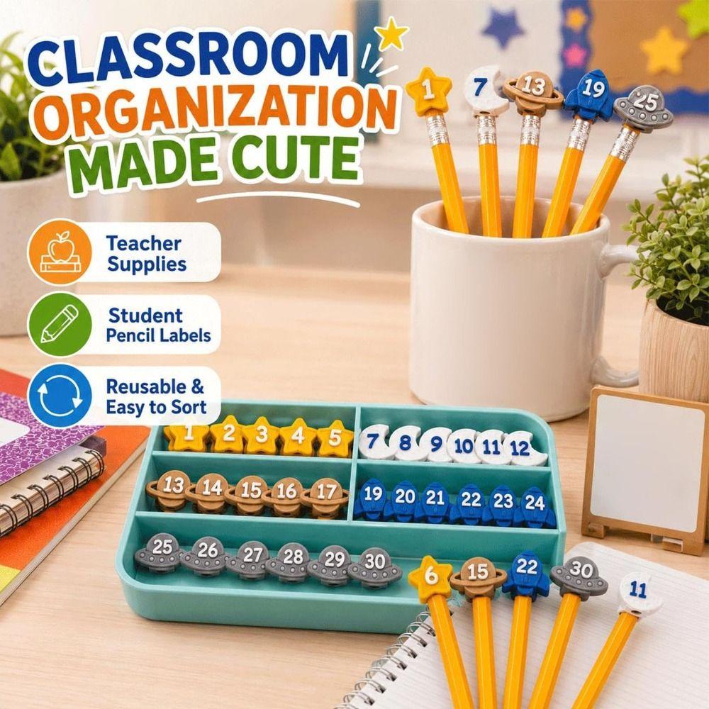 6/30PCS 1-30 Numbered Pencil Tracking Markers Classroom Pencil Labels  Classroom Organization