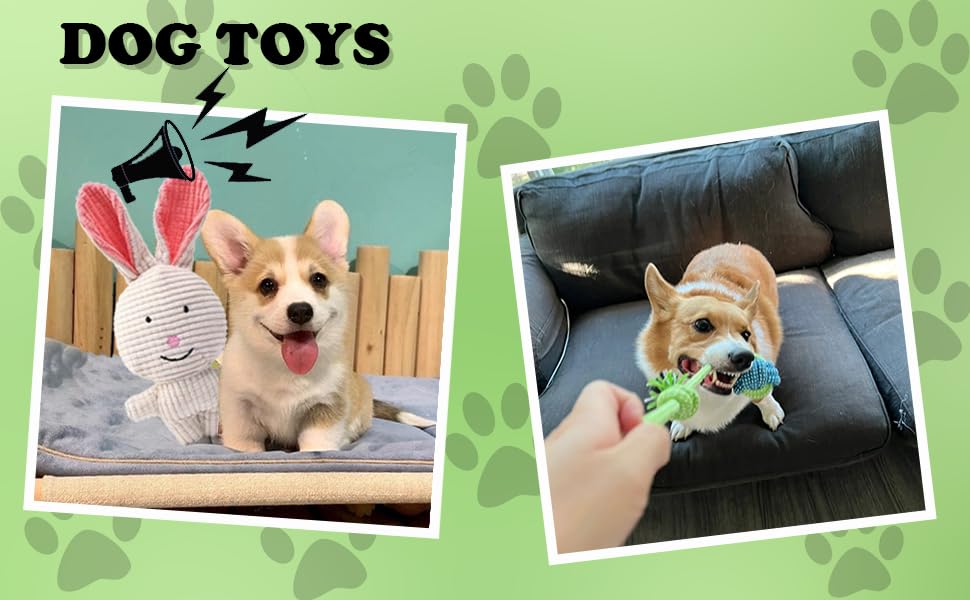Dog Pet Toy Hexagonal Teething Stick for Dogs with Tug Rope for Cute Sound Bunny Plush Birthday Gift Box for Puppies Toys, 7-Piece Set, Ball, Puppies,