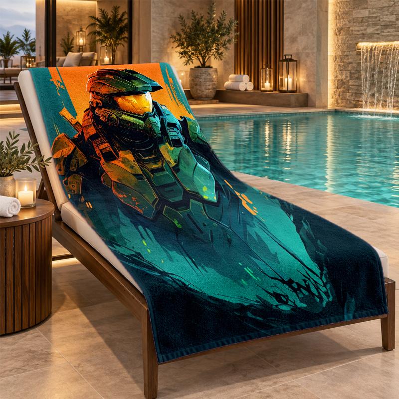 Beach Towel with Halo Master Chief Design, Quick Dry Lightweight Towel for Swimming Pool Travel