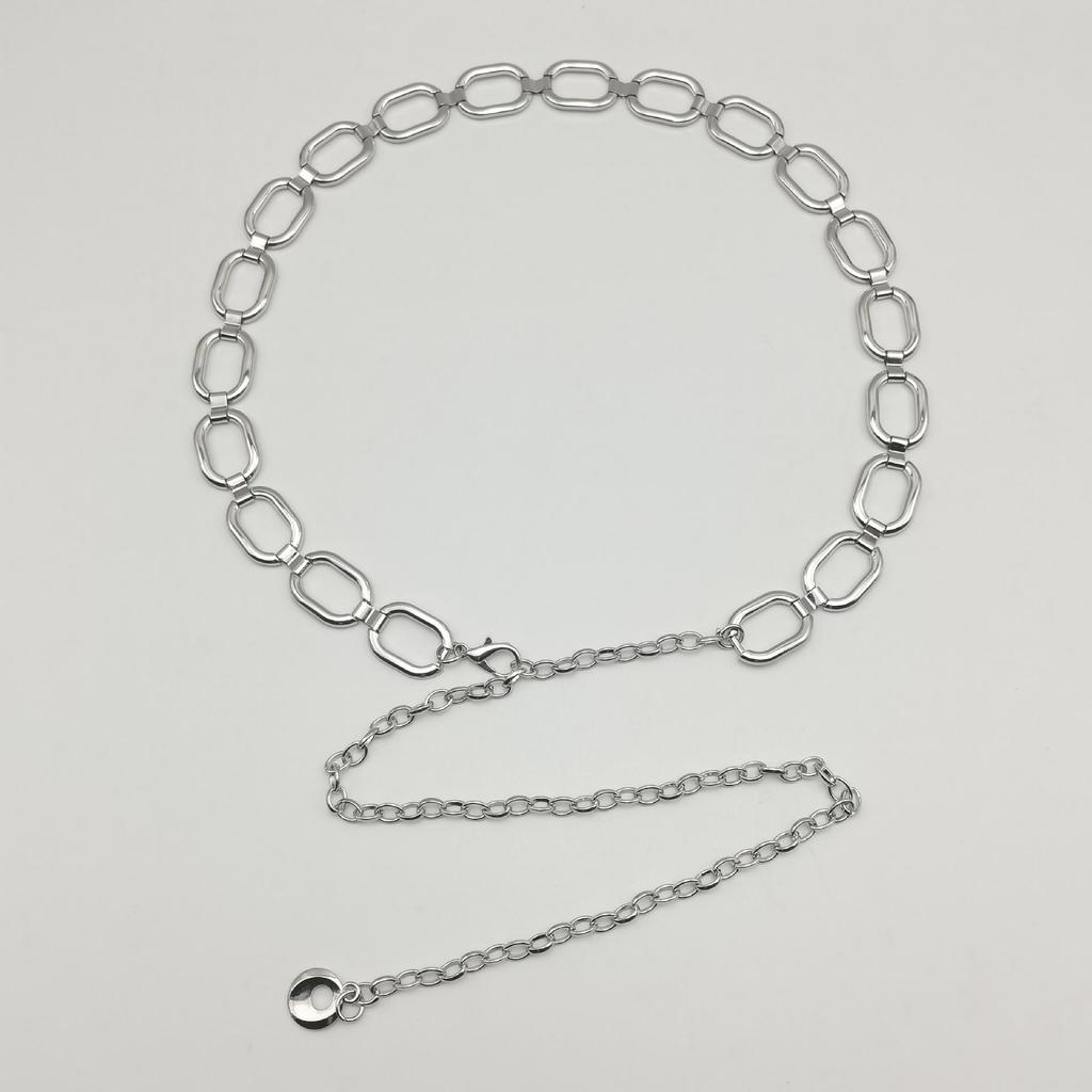 European & American Fashion Women's Metal Chain Waist Belt with Inlaid Pendant