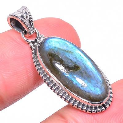 Natürlicher Labradorit Edelstein 925 Massiv Sterlingsilber Geschenk Anhänger 1.42" d2C11