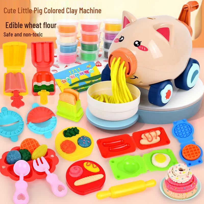 Colorful Clay Piggy Eraser & Noodle Maker Toy Set for Kids - Lightweight Clay for Boys & Girls, Ideal for Kindergarten Activities