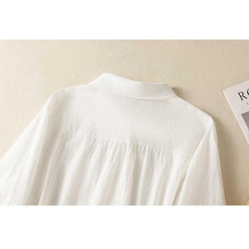 Early Spring Artistic Cotton Linen Long Sleeved Shirt for Women Loose Age Reducing Retro Base Top Blouses & Shirts