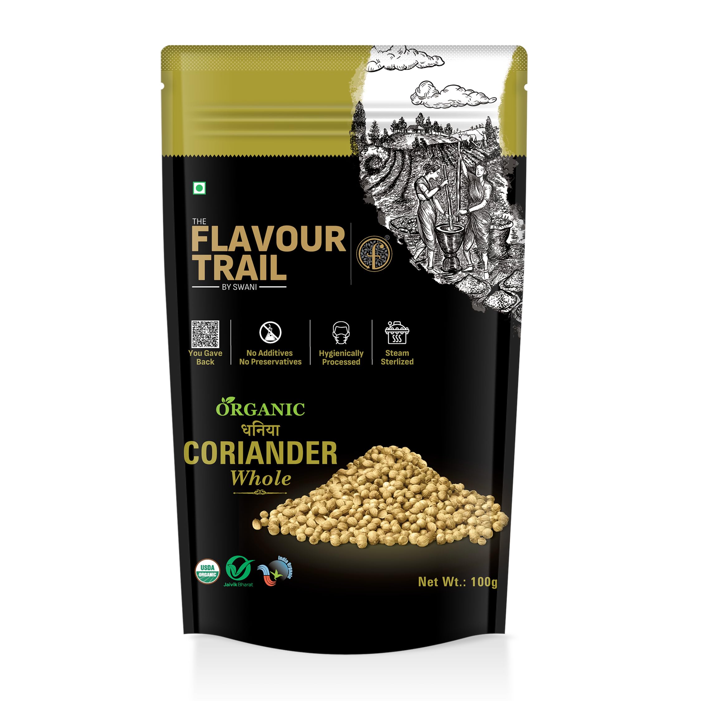 The Flavour Trail - Organic Coriander Seed (Dhaniya Seed, Sabut Dhaniya) Whole Spices 100 gm | Organically Farmed, Pesticide-Free & Hygieni