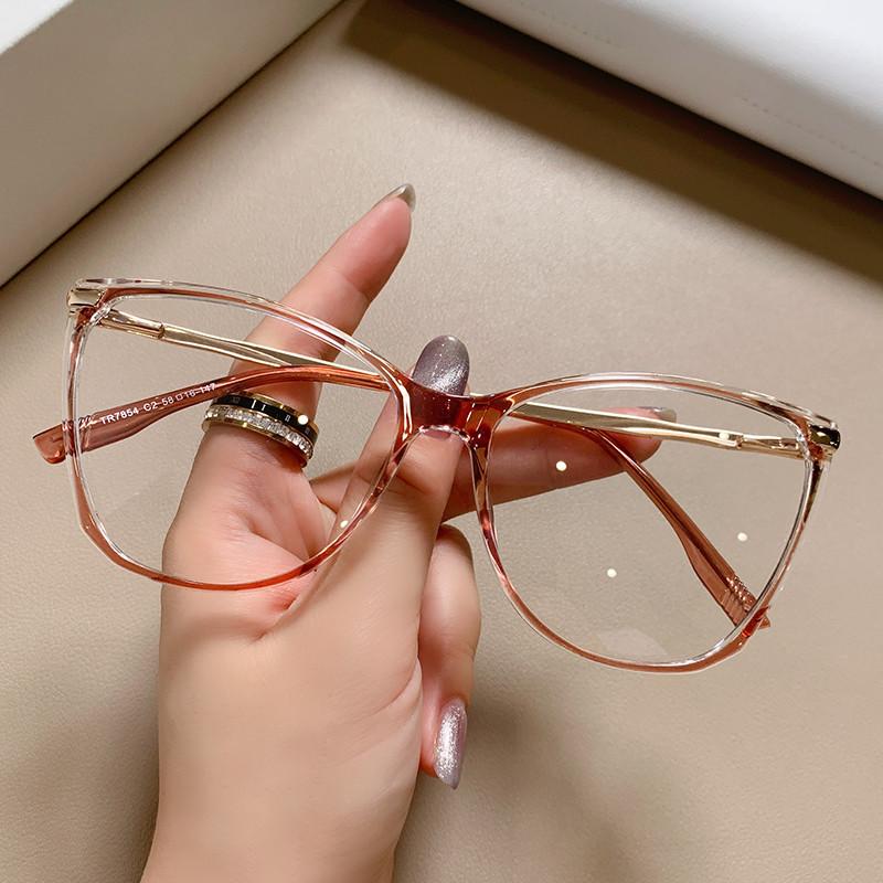 Blue Light Blocking Cat Eye Nearsighted Eyeglasses Women Men TR90 Metal Spring Hinge Eyeglasses Luxury Myopia Glasses -1.75 -6.0