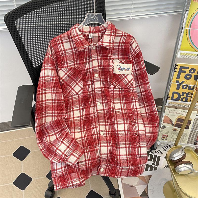 Kariertes Gebürstetes Damenhemd Umlegekragen mit Tasche Knopfhemden Klassisch Herbst Damen Basic Lässig Patch Bluse Top