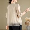 Female Summer Casual Shirt Vintage Style V-neck Floral Embroidery Loose Female Half Sleeve Shirts