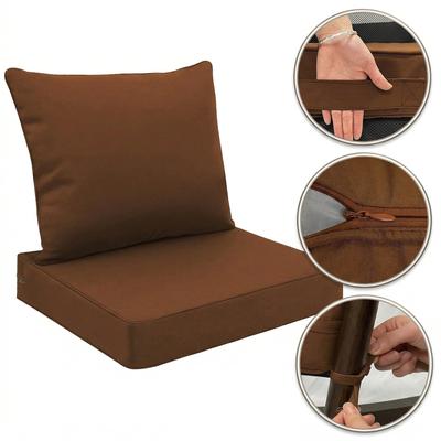 Outdoor Chair Cushions Set of 2, Thick High-Density Memory Foam Deep Seat Cushion, Waterproof & Fade Resistant Patio Furniture Cushions