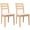 VidaXL Chaises à manger coussins 2 pcs naturel bois massif caoutchouc, chaise à dîner, chaise, chaise de salon, chaises à 4102517