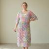 DIMANAF 2024 New Summer Women Long Knitted Dress Sleeve Basic Fashion Lace Dresses Casual Loose White