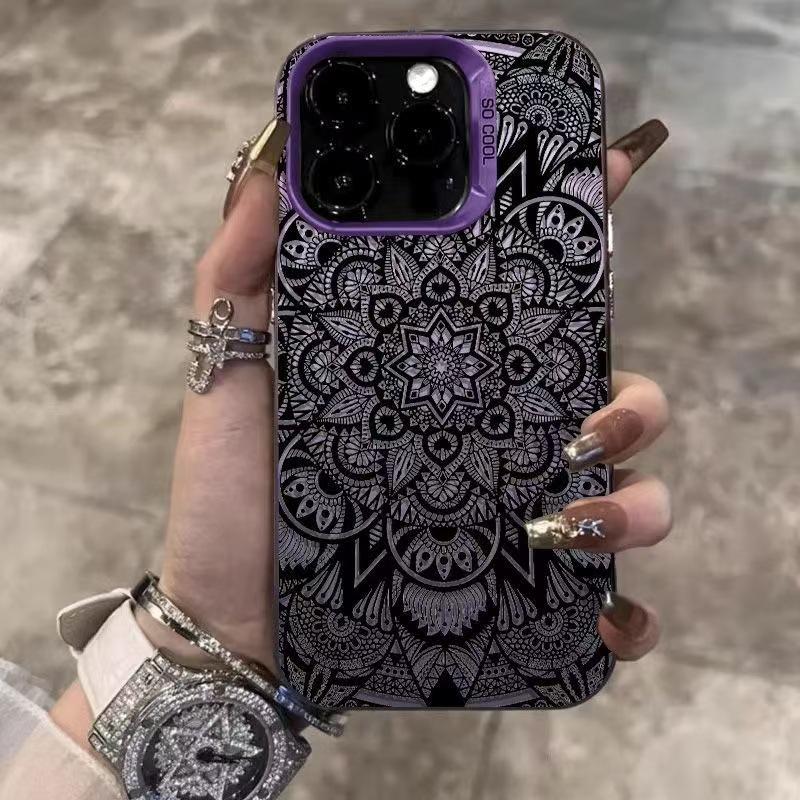 Retro Totem Floral Pattern iPhone Case for Apple 14/15 Pro/16/17 Air, High-End Design