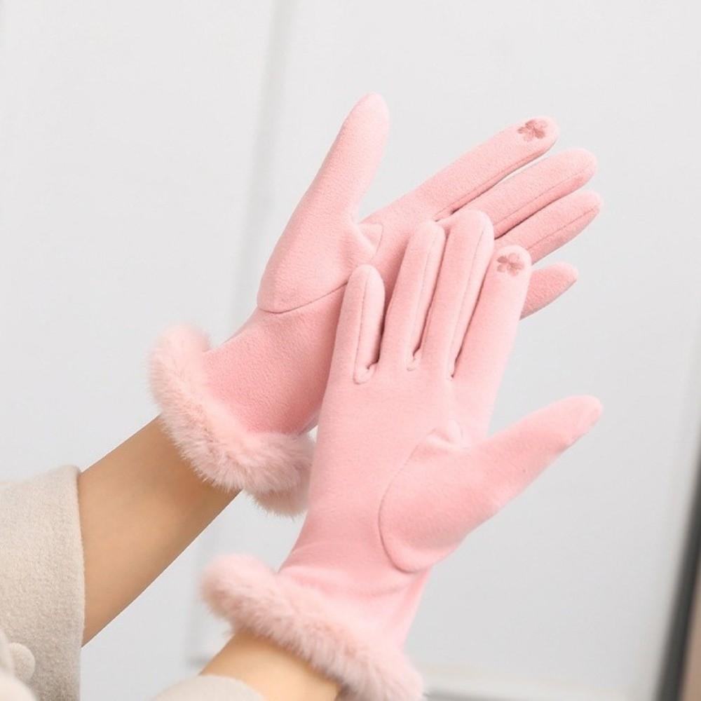 Solid Color Suede Gloves Women Winter Gloves Fashion Full Fingers Mittens Sports