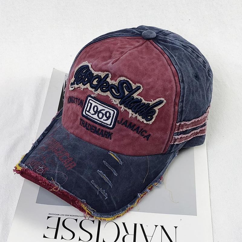 Schirmmütze Herren und Damen Stickerei vielseitige Buchstaben alt gewaschener Hut Outdoor Freizeit Sonnenschutz Baseballkappe