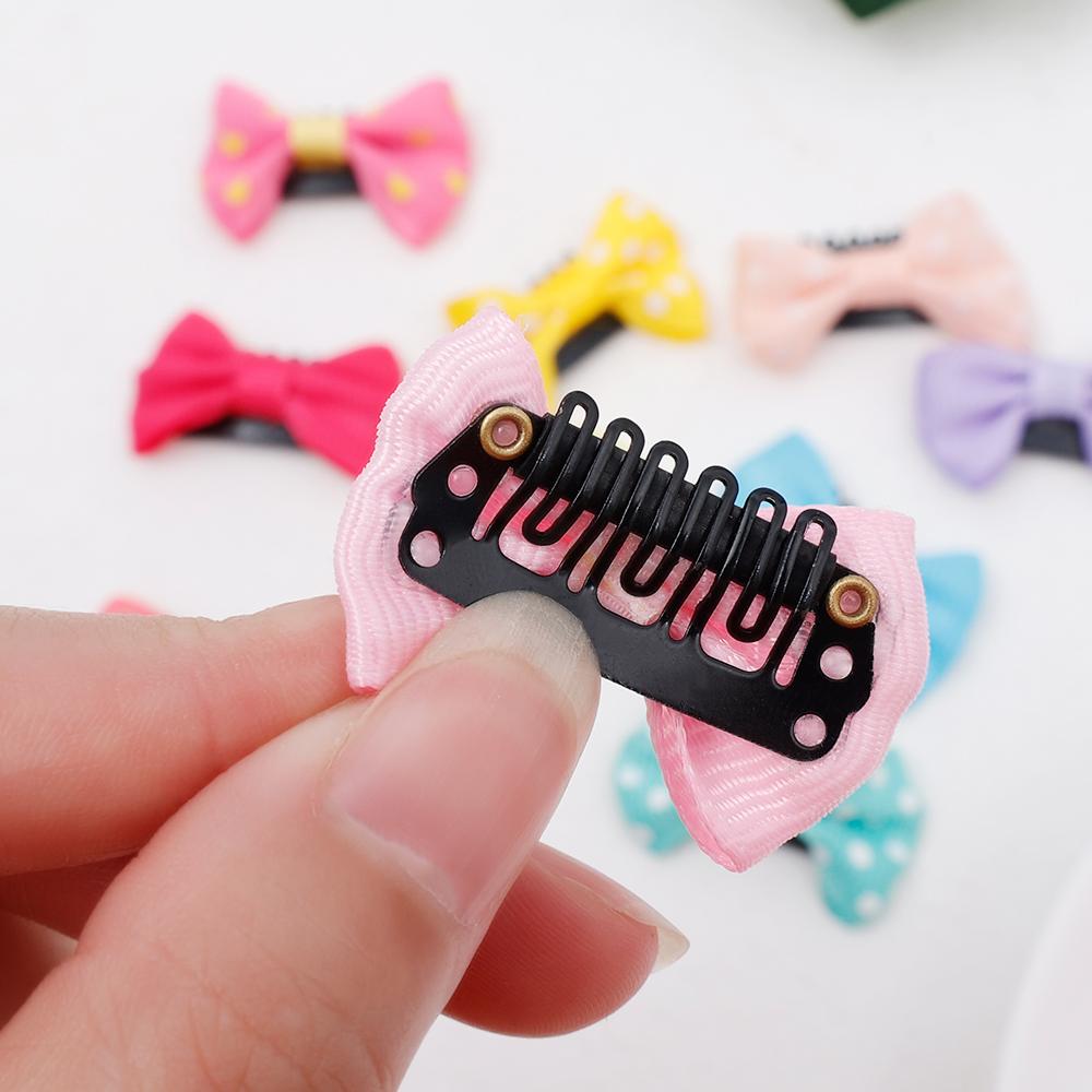 10Pcs Baby Girl'S Hairgrips Strip Knot Barrettes Solid Dot Pringting Small Bow Ribbon Hair Clips Hairpins Kids Hair Accessories