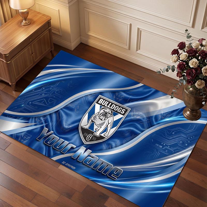 Canterbury-Bankstown Bulldogs Personalized Crystal Velvet Carpet, Customized Name Text Soft Anti‑Slip Rug for Living Room Bedroom