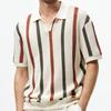 Polos de Verano para Hombre Rayas Color Contraste Punto Camiseta Amigable con la Piel Moda Ropa Urbana Tendencia Camisetas Cortas Finas