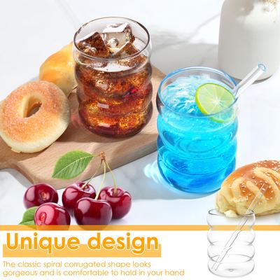 1 Set Bubble Drinking Glasses 10oz Ribbed Drinking Glass Cups Wide Opening Glassware Water Cup for Cocktail Soda Juice Bar Tools