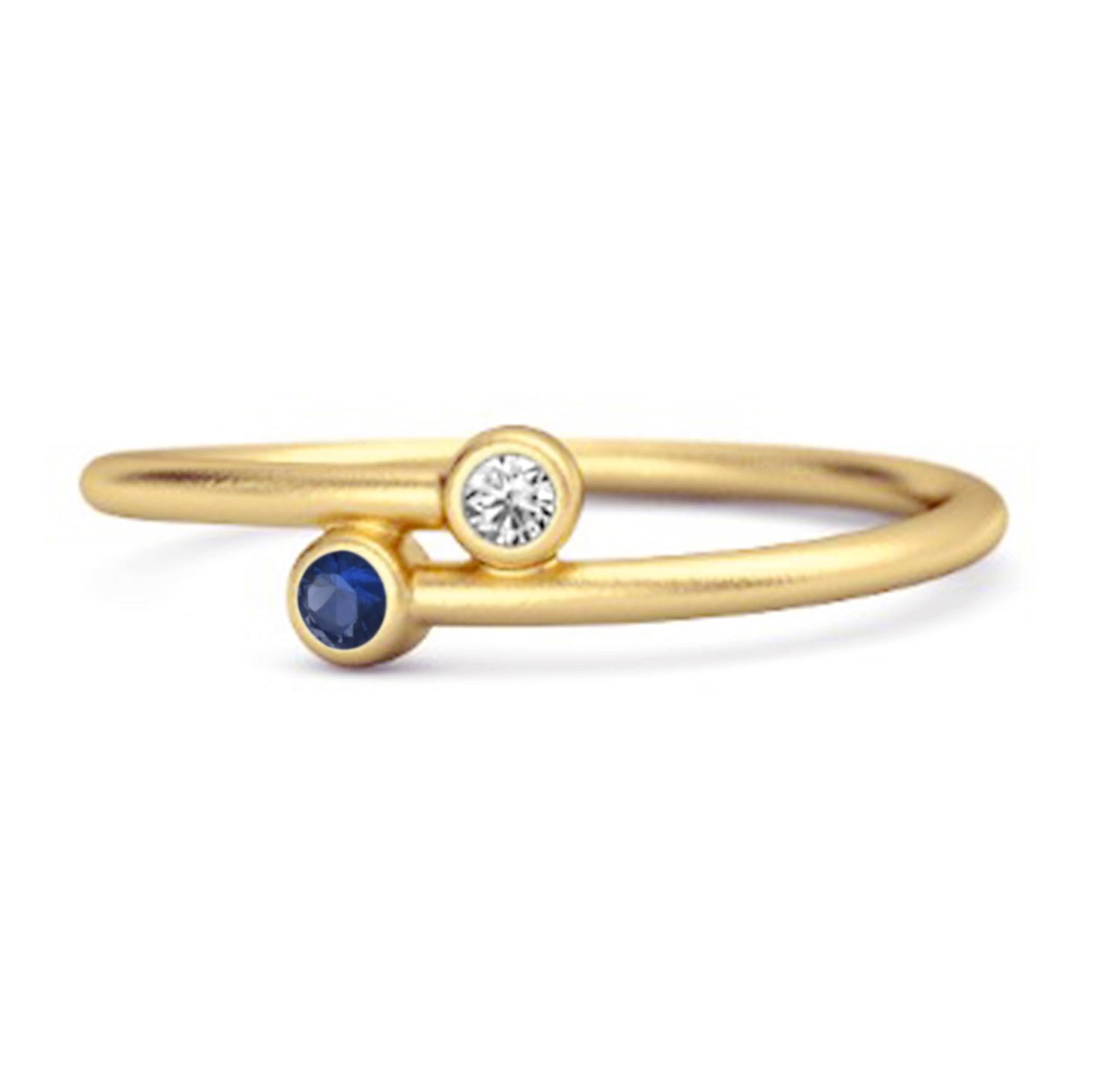 Blue Sapphire Open Bezel Two- 925 Stone Ring - 925  Sterling Silver Gold Vermeil 6