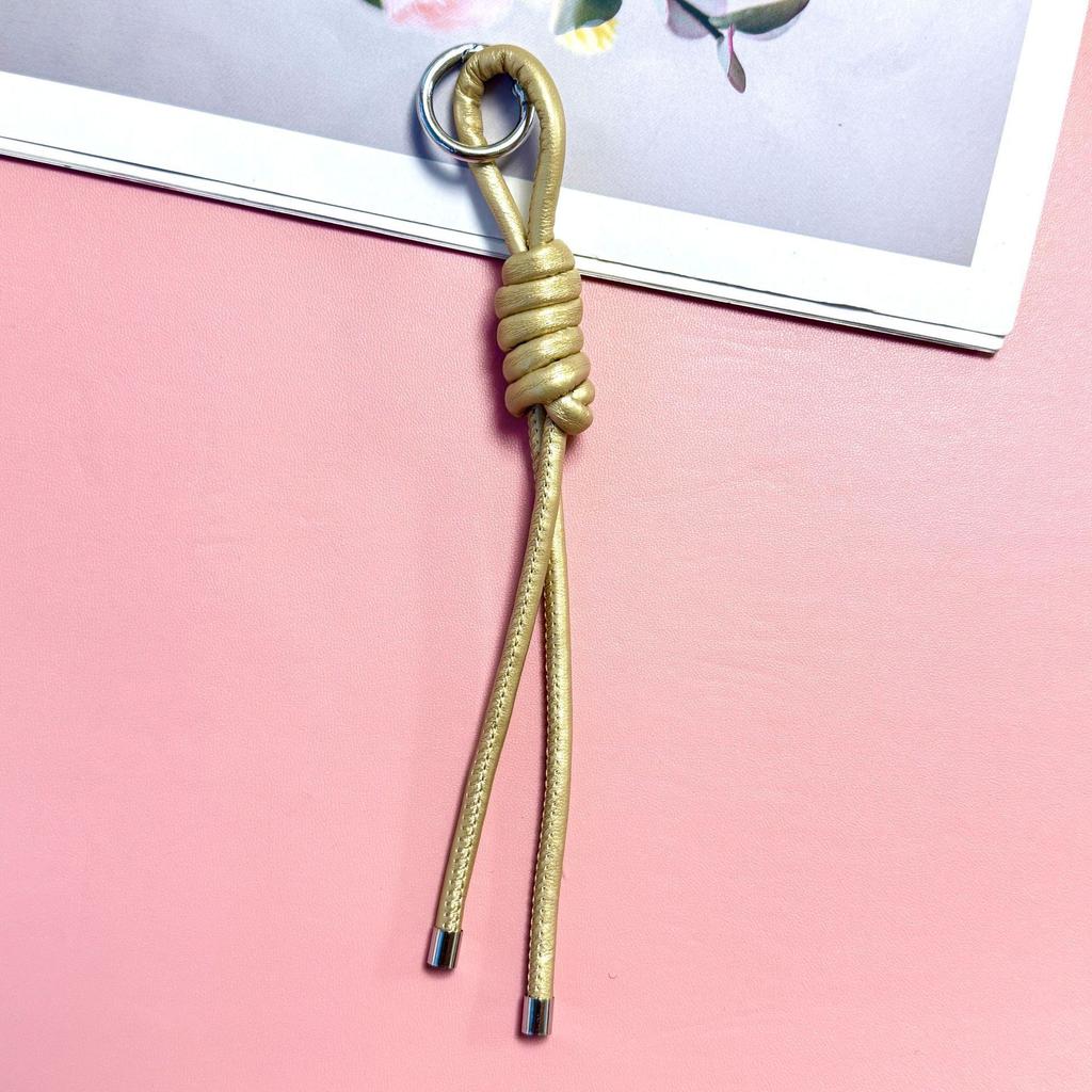 Beautiful PU Rope Knot Keychain Solid Color Thick PU Rope Art with Ring Clasp Woman's Handbag Pendants
