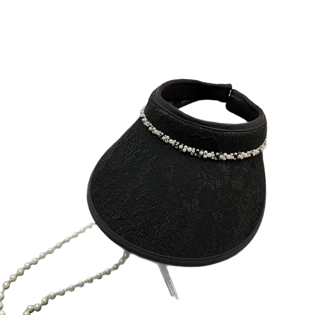 New Little Fairy Lace Sunscreen Sun Hat Summer Fashion Small Fragrant Wind Pearl Chain Sunshade Empty Top Hat Woman