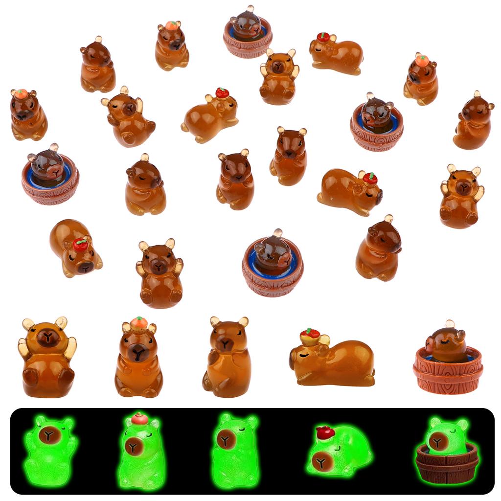 30 Pack Luminous Capybara Figures Mini Resin Capybara Glow In The Dark Miniature Capybaras Tiny Little Resin Animal Toys For Mic