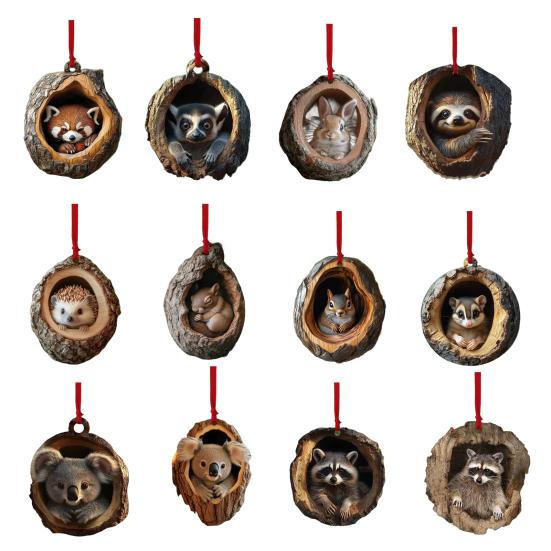 Forest Animal Christmas Ornament 2D Acrylic Owl Raccoon Koala Squirrel Xmas Tree Hanging Decoration for Tree Home Party Decor