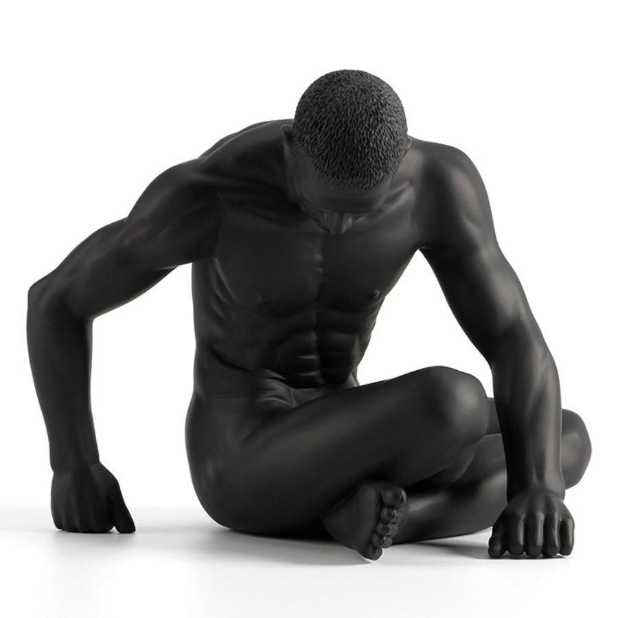 Abstract Resin Nude Black Male Muscular Yoga Figurine Statue Body Art Sculpture Desk Room Interior Home Decor Showpiece
