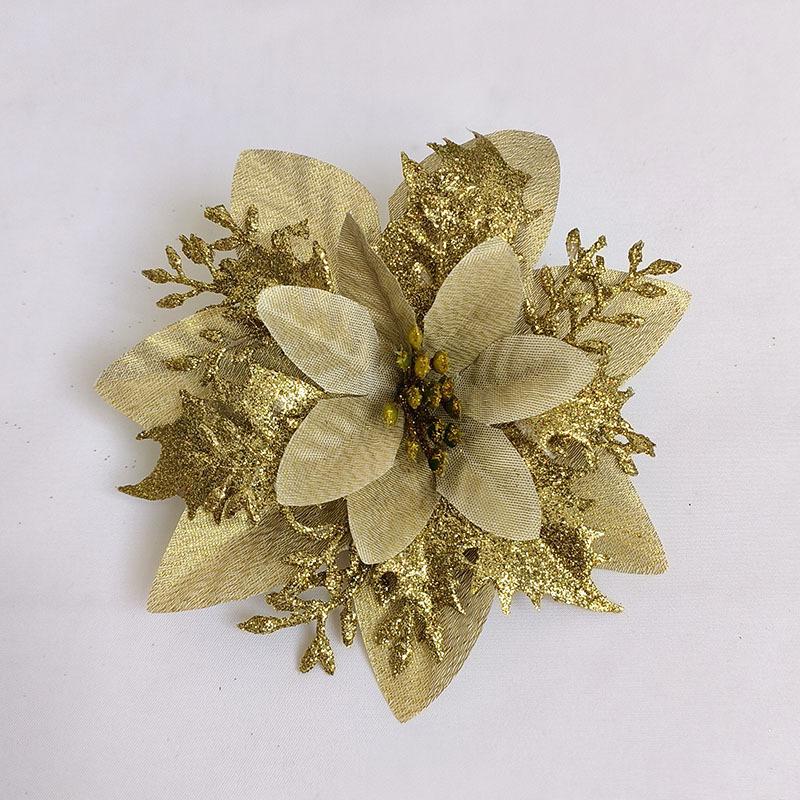 Різдвяна ялинкова прикраса із золотим порошком 14 см. Блискуча імітація квітів, різдвяний вінок, кулон, домашній новорічний декор для вечірки