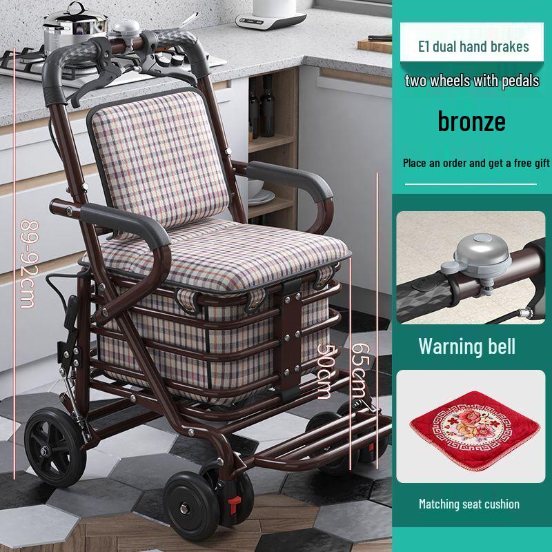 Leide Zhu Foldable Mobility Handcart: Sit & Push Shopping Trolley for Elderly