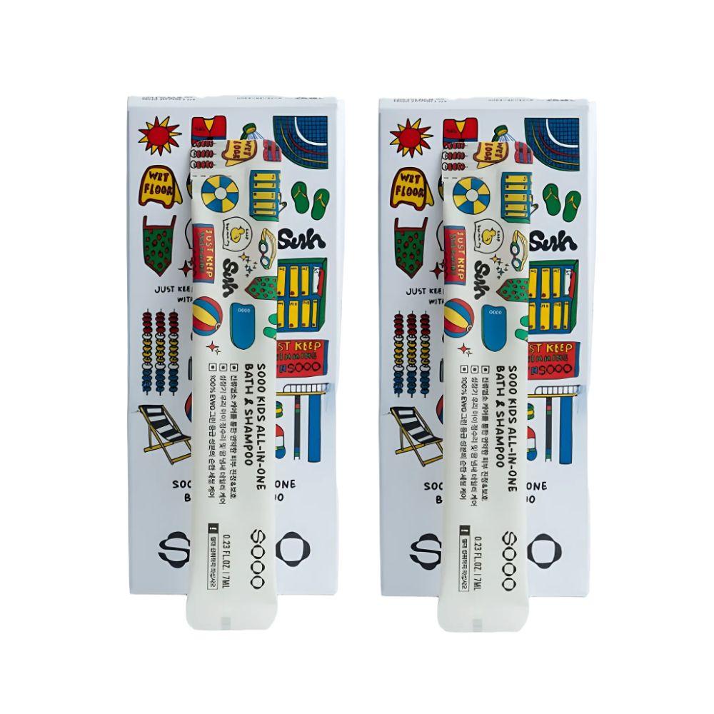 SOOO Kinder Reise-Set All-in-One Bad und Shampoo 7ml x 10 Stk. mit patentiertem Zeolith für Anti-Chlor und sichere Barrierepflege