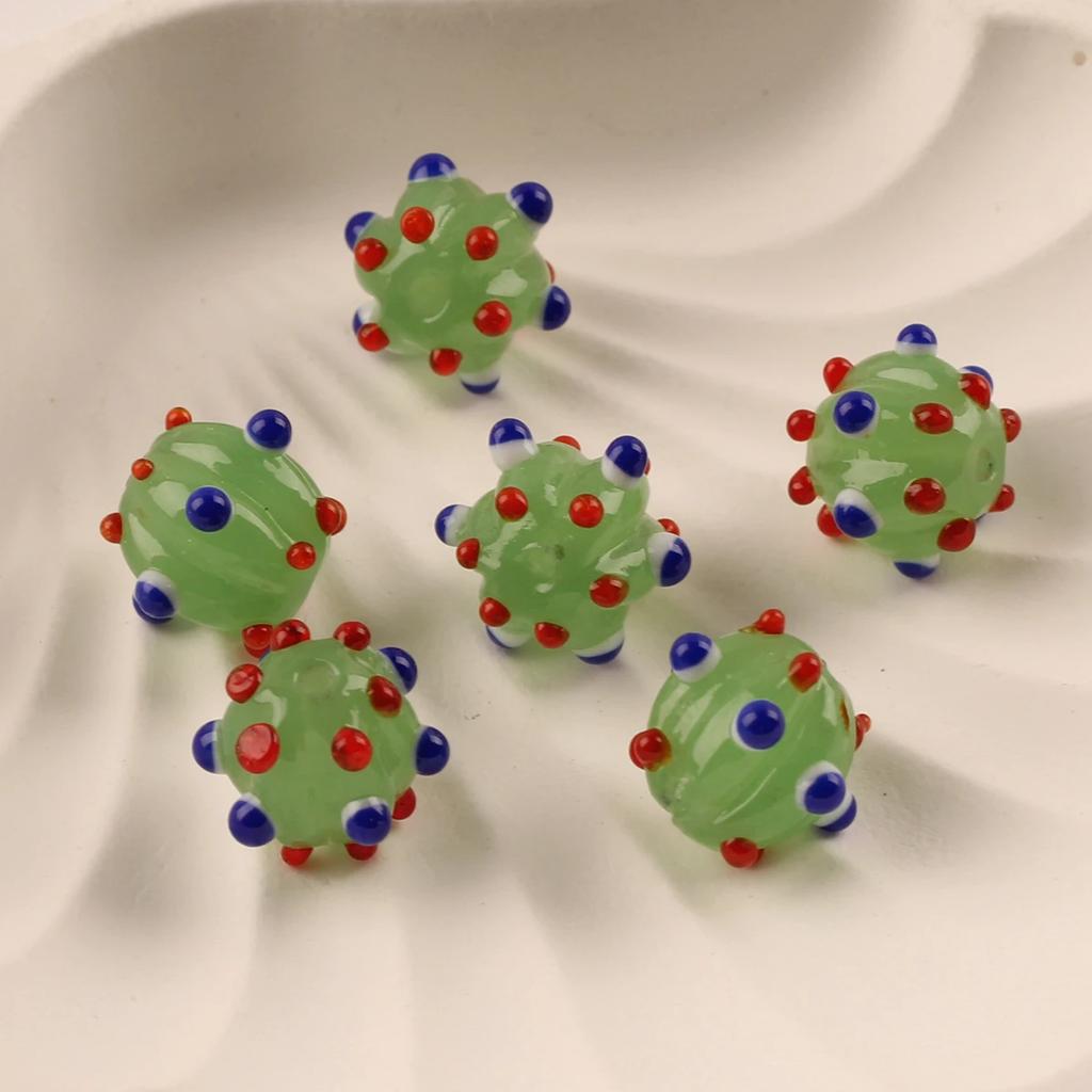 10pcs 12mm Round Pumpkin Shape Spots Handmade Lampwork Glass Charm Loose Beads for Jewelry Making Accessories DIY Crafts Findings